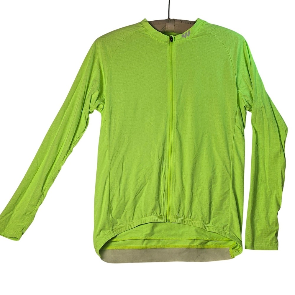 New Neon Green Long Sleeve Cycling Jersey Full Zip Reflective High Vis Mens Lg